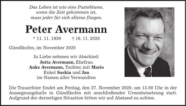Traueranzeige Peter Avermann