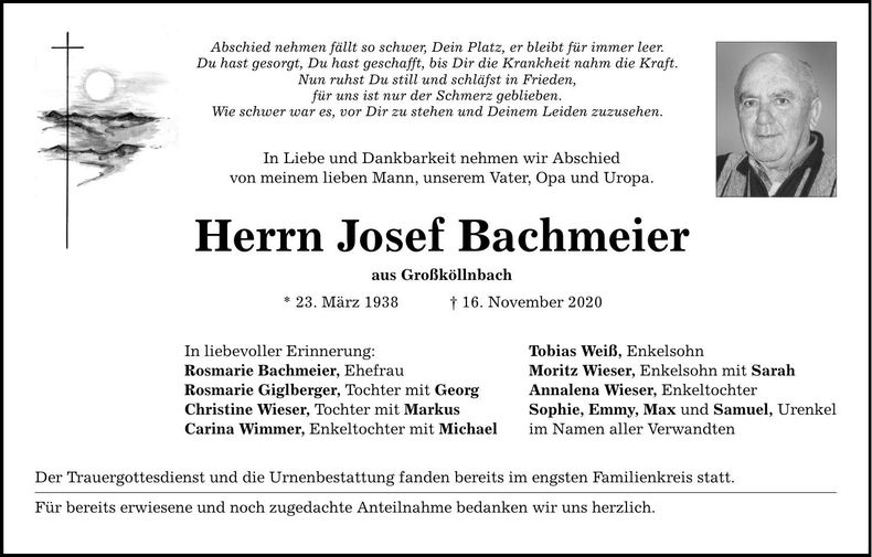 Traueranzeige Josef Bachmeier