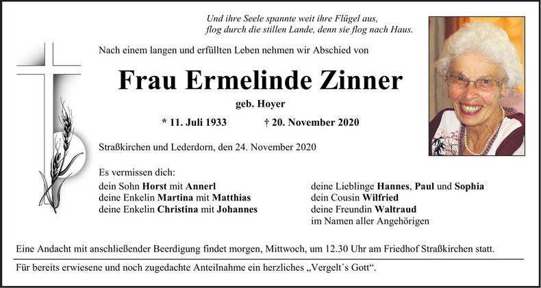 Traueranzeige Ermelinde Zinner