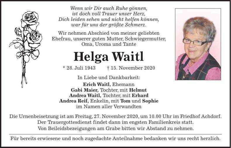 Traueranzeige Helga Waitl