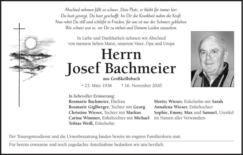 Traueranzeige Josef Bachmeier