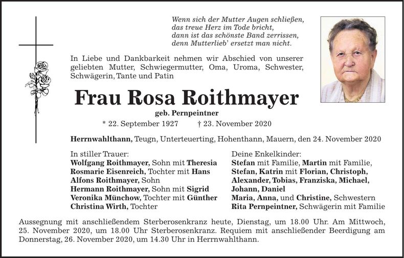 Traueranzeige Rosa Roithmayer