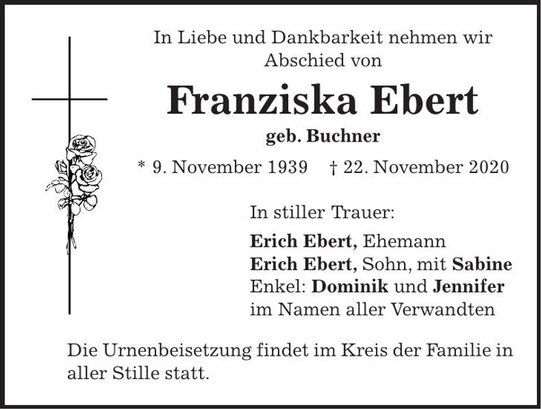 Traueranzeige Franziska Ebert