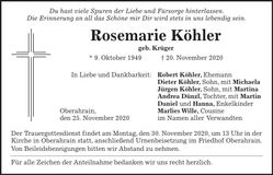 Traueranzeige Rosemarie Köhler