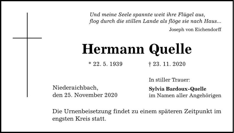 Traueranzeige Hermann Quelle