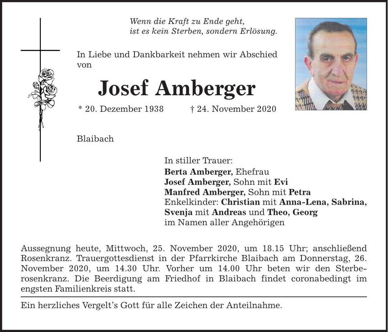 Traueranzeige Josef Amberger