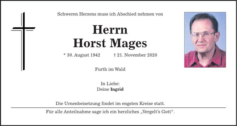 Traueranzeige Horst Mages