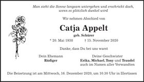 Traueranzeige Catja Appelt