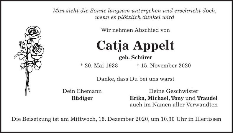 Traueranzeige Catja Appelt