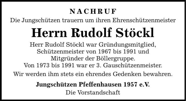 Traueranzeige Rudolf Stöckl