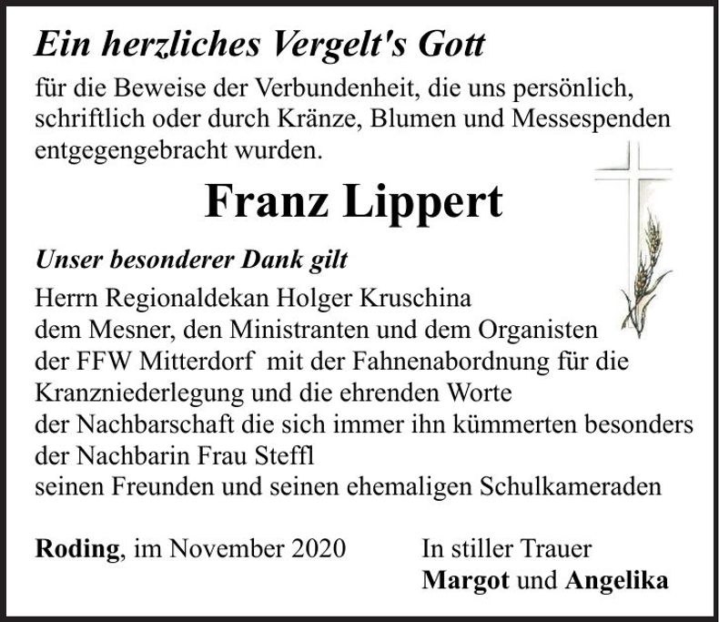Traueranzeige Franz Lippert