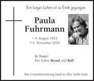 Traueranzeige Paula Fuhrmann