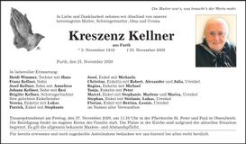 Traueranzeige Kreszenz Kellner