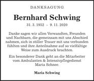 Traueranzeige Bernhard Schwing