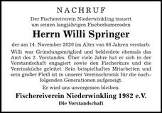 Traueranzeige Willi Springer