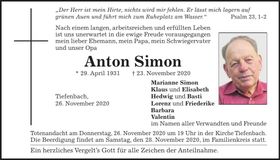 Traueranzeige Anton Simon