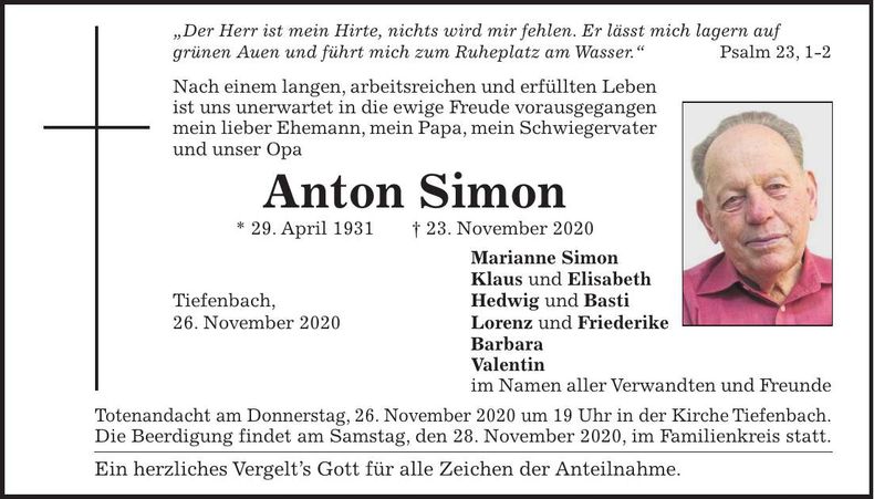 Traueranzeige Anton Simon