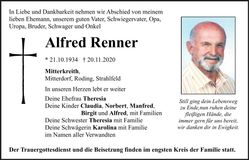 Traueranzeige Alfred Renner