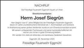 Traueranzeige Josef Siegrün