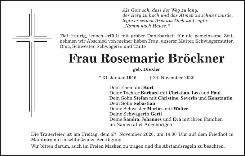 Traueranzeige Rosemarie Bröckner
