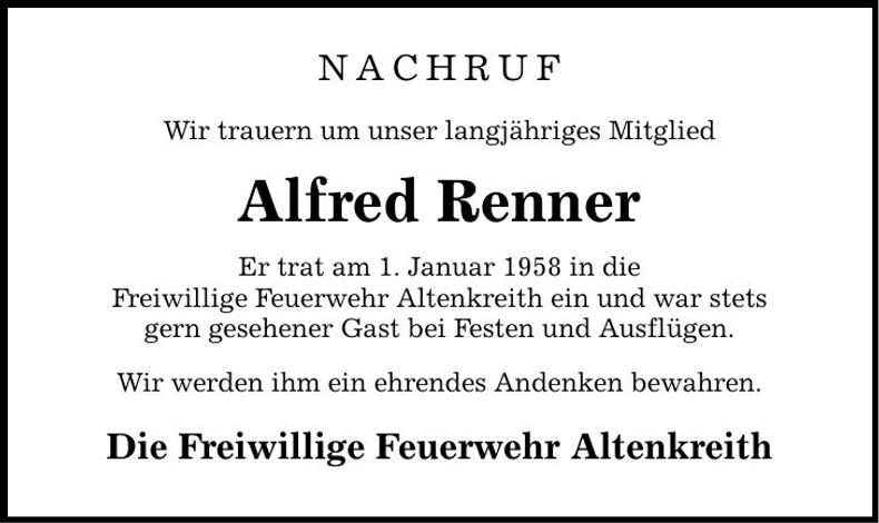 Traueranzeige Alfred Renner