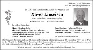 Traueranzeige Xaver Linseisen