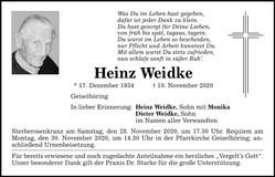 Traueranzeige Heinz Weidke