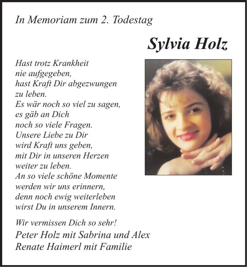 Traueranzeige Sylvia Holz