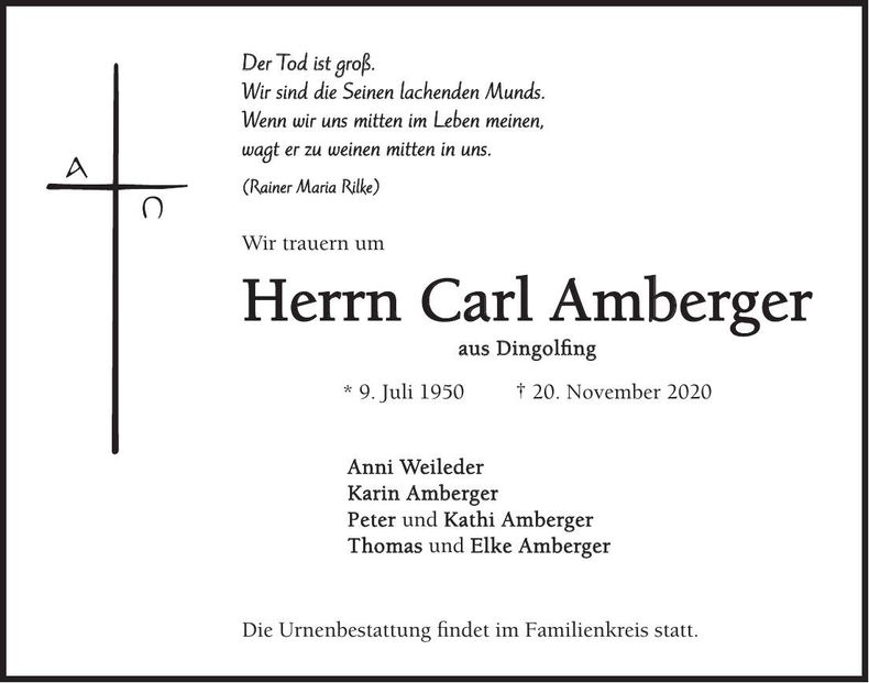 Traueranzeige Carl Amberger