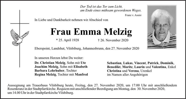 Traueranzeige Emma Melzig
