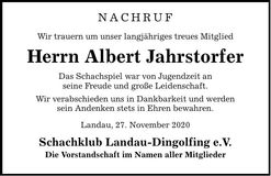 Traueranzeige Albert Jahrstorfer