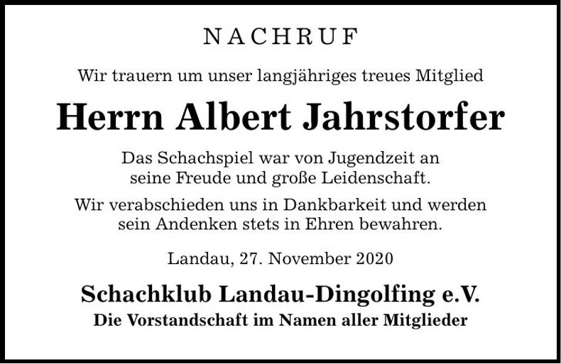 Traueranzeige Albert Jahrstorfer