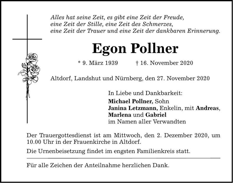 Traueranzeige Egon Pollner