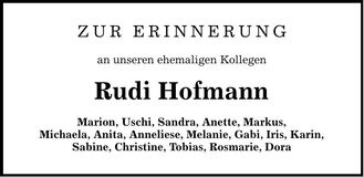 Traueranzeige Rudi Hofmann