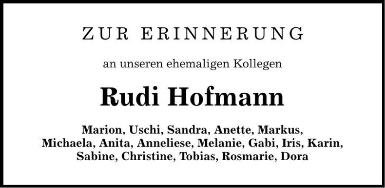 Traueranzeige Rudi Hofmann