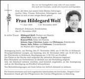 Traueranzeige Hildegard Wolf