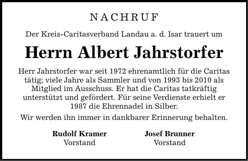 Traueranzeige Albert Jahrstorfer