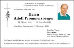 Traueranzeige Adolf Prommersberger