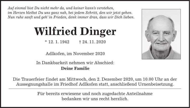 Traueranzeige Wilfried Dinger