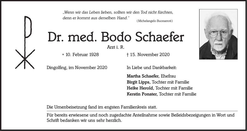 Traueranzeige Bodo Schaefer