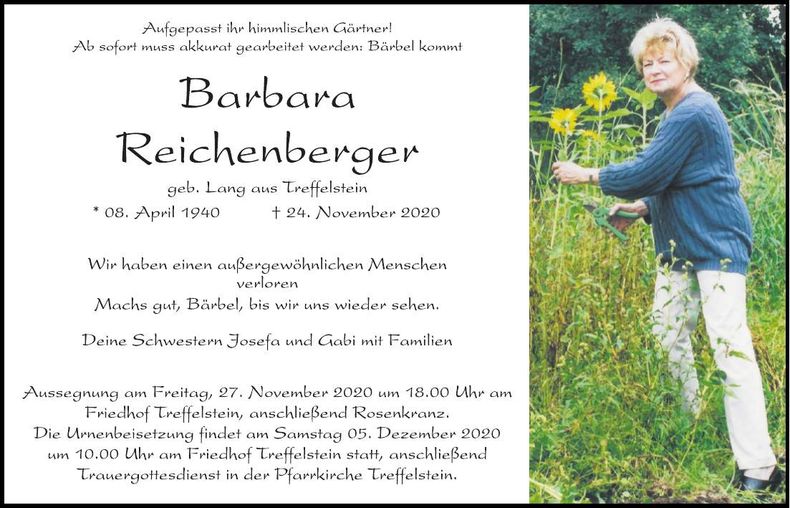 Traueranzeige Barbara Reichenberger