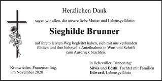 Traueranzeige Sieghilde Brunner