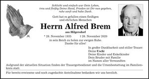 Traueranzeige Alfred Brem