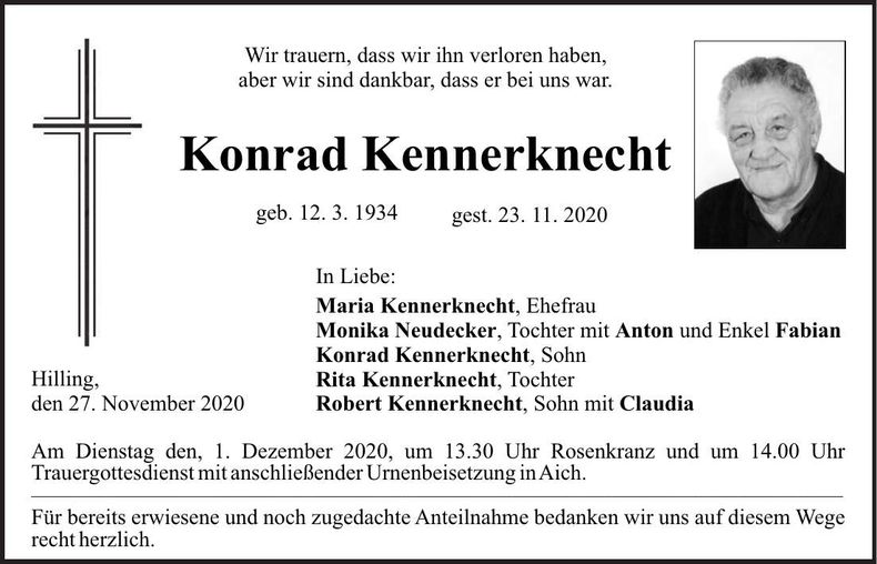 Traueranzeige Konrad Kennerknecht