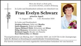 Traueranzeige Evelyn Schwarz
