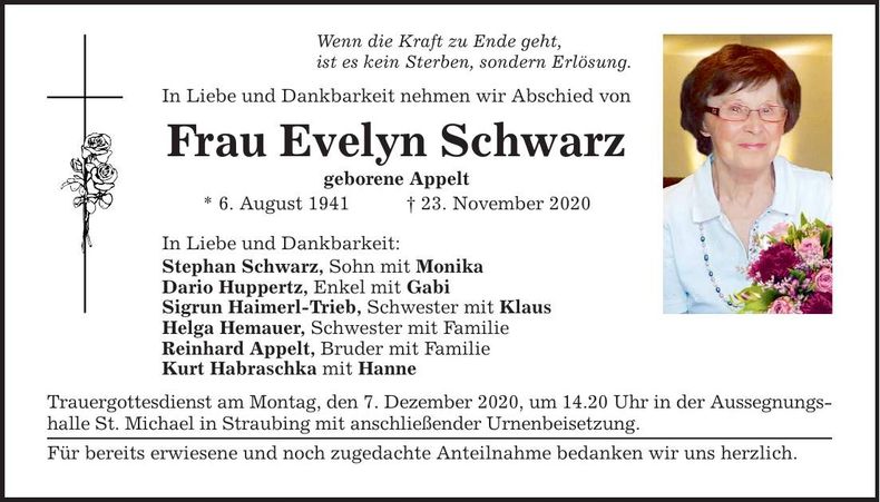 Traueranzeige Evelyn Schwarz