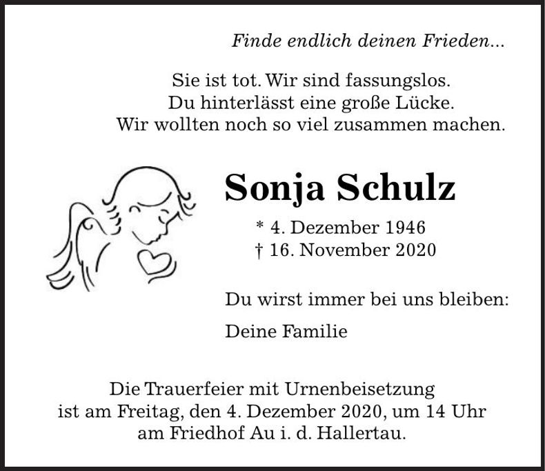 Traueranzeige Sonja Schulz