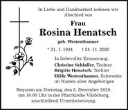 Traueranzeige Rosina Henatsch