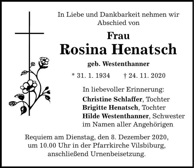 Traueranzeige Rosina Henatsch