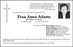 Traueranzeige Anna Adams